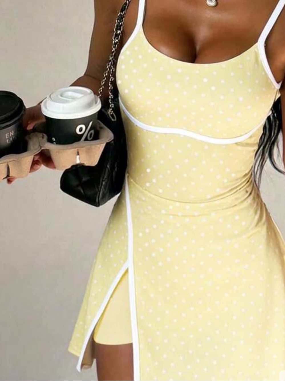 Yellow Polka Dot Mini Dress with White Trim - Brand